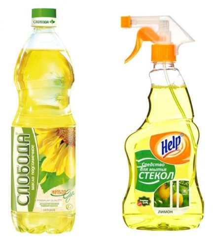 Подсолнечное масло и средство для мытья стекол
